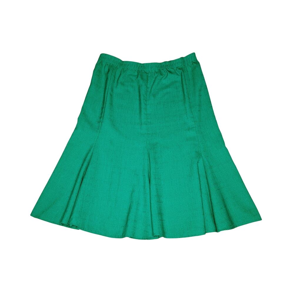 Vintage 80s Trumpet Skirt Kelly Green 1X Textured Pull On Modest Retro Godet
